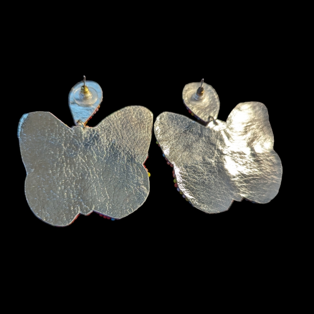 Handmade Beaded Rainbow Butterfly Earrings - Picture 2 of 3